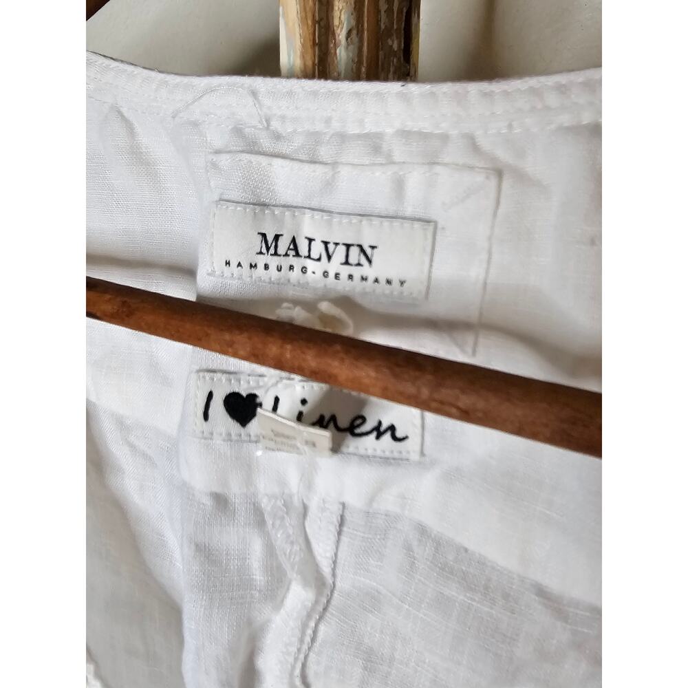Linen Dress White Drop Waist Pearl Accents by Malvin Germany Ladies size Small - Picture 11 of 11